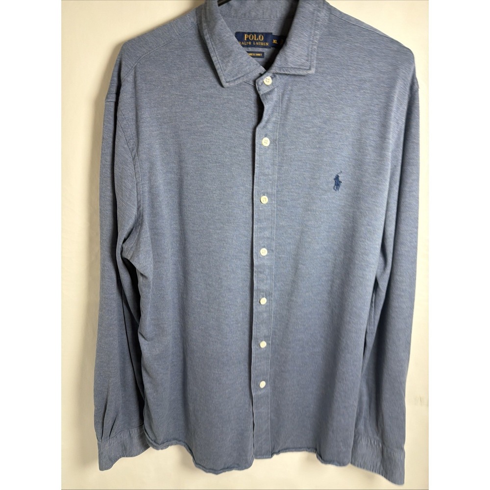 Polo Ralph Lauren Knit Button Shirt Men's LS Stretch Soft XL Blue Pony Cotton - Picture 2 of 6